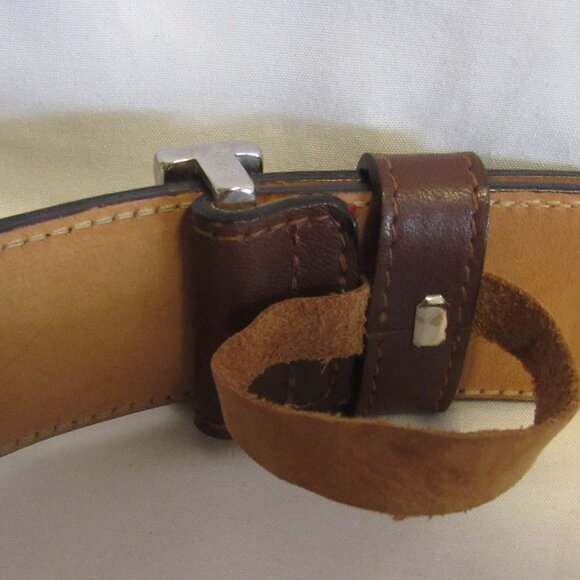 Iceberg Italian Red and Brown Leather Belt Silver Hardware, Size 42/31 cm J892 - Picture 5 of 6